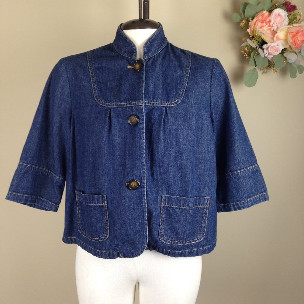 (r) elativity  Denim Blue Jacket 3/4 Sleeve Button Down 100%Cotton.
